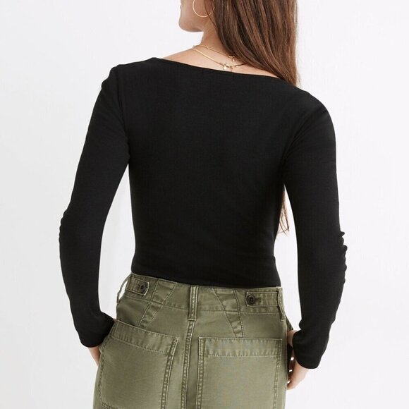 Madewell Sweetheart Fitted Cotton Blend Thong Bodysuit Black Size S NWT - Picture 2 of 8